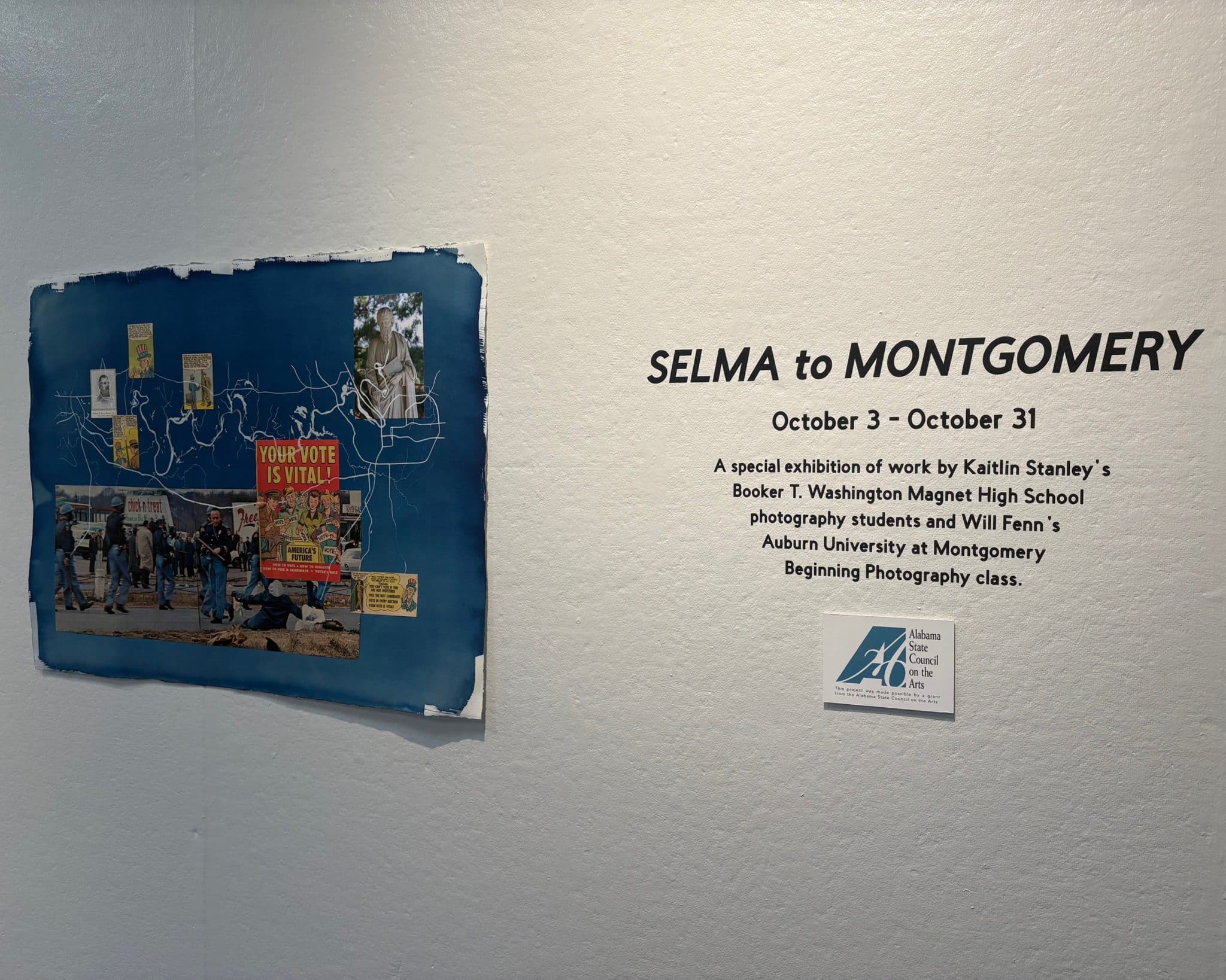 An installation in the Cason McDermott Art Gallery as part of the Selma to Montgomery exhibit.